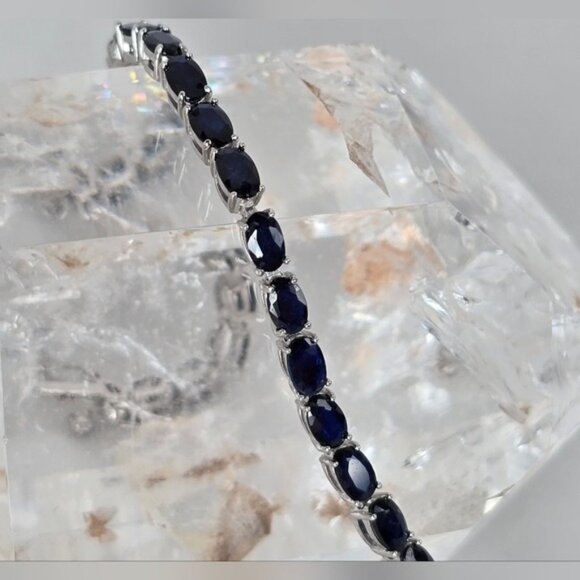 Natural Blue Sapphire 925 Sterling Silver Tennis Bracelet 7" - Picture 10 of 13